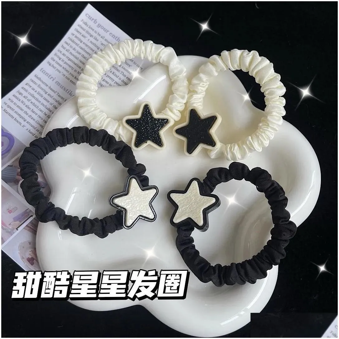 New black and white star sweet cool hair ring Korean girl cartoon original Sufeng five-pointed star versatile hair rope student head