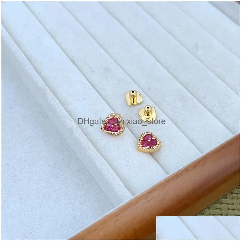 2024 fashion luxury love heart designer earrings necklaces set jewelry for women 18k gold rose pink stone diamond cz zircon drop ks brand earring choker