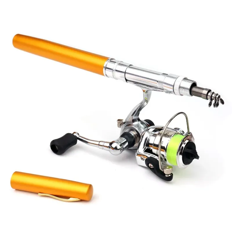 Pocket Mini Fishing Rod Fishing Pole Pen Shape Folded Rod With Metal Spinning Reel Wheel Accessories