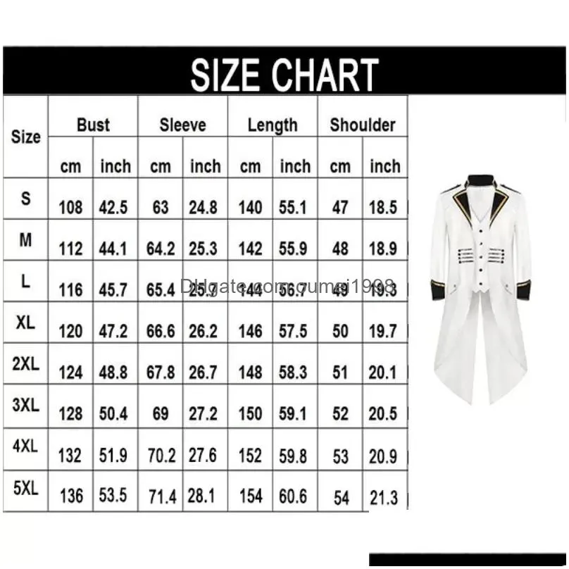 Men`S Suits & Blazers New Mens Retro Tailcoat White Lg Jacket Gothic Steampunk Victorian Cosplay Costume Frock Coat Single Breasted L Dhbau