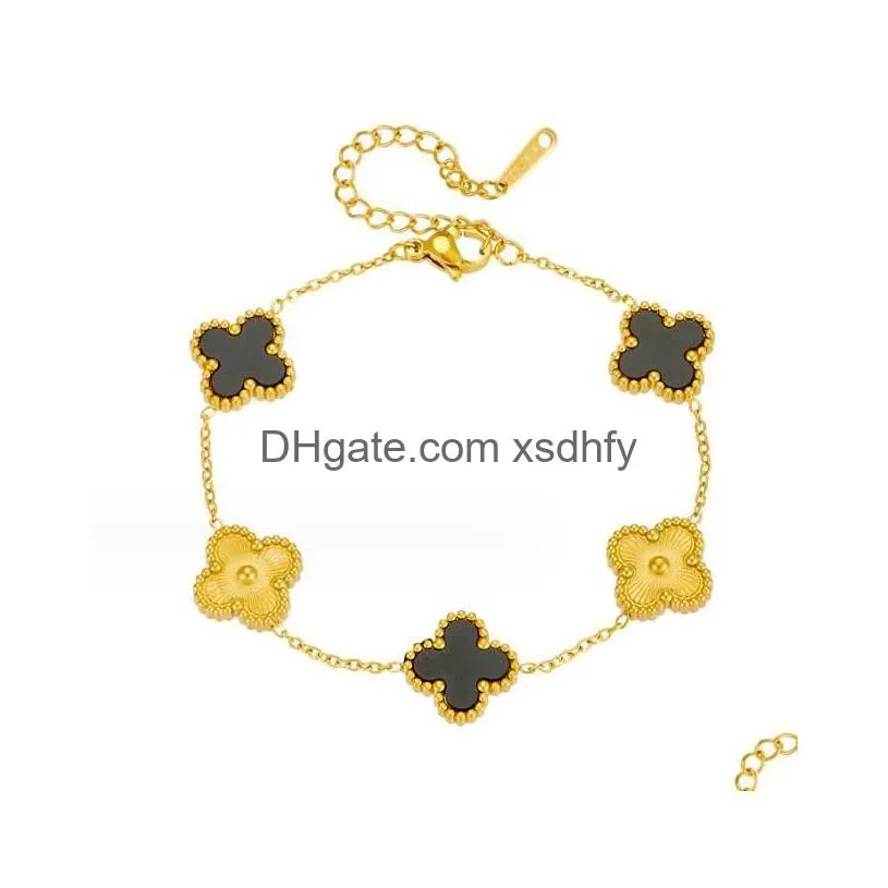 luxury designer bracelet four leaf clover charm bracelets elegant fashion 18k gold agate shell chain for mens women girls couple holiday birthday party