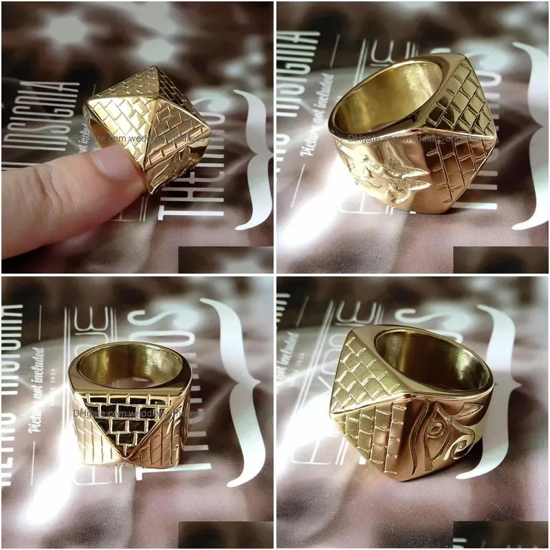 valily male pyramid ring horus eyes anubis pattern triangle 14k yellow gold ceometric rings jewelry for men