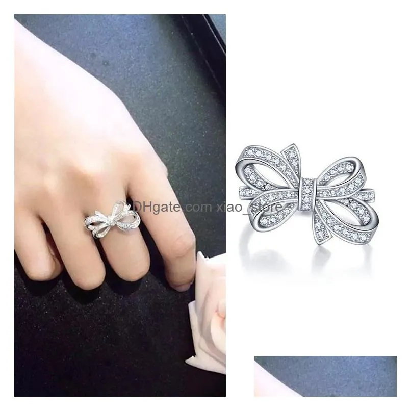 s925 silver cute butterfly designer rings for women girls fashion luxury crystal diamond sweet bow bowknot design chinese nail finger love ring jewelry