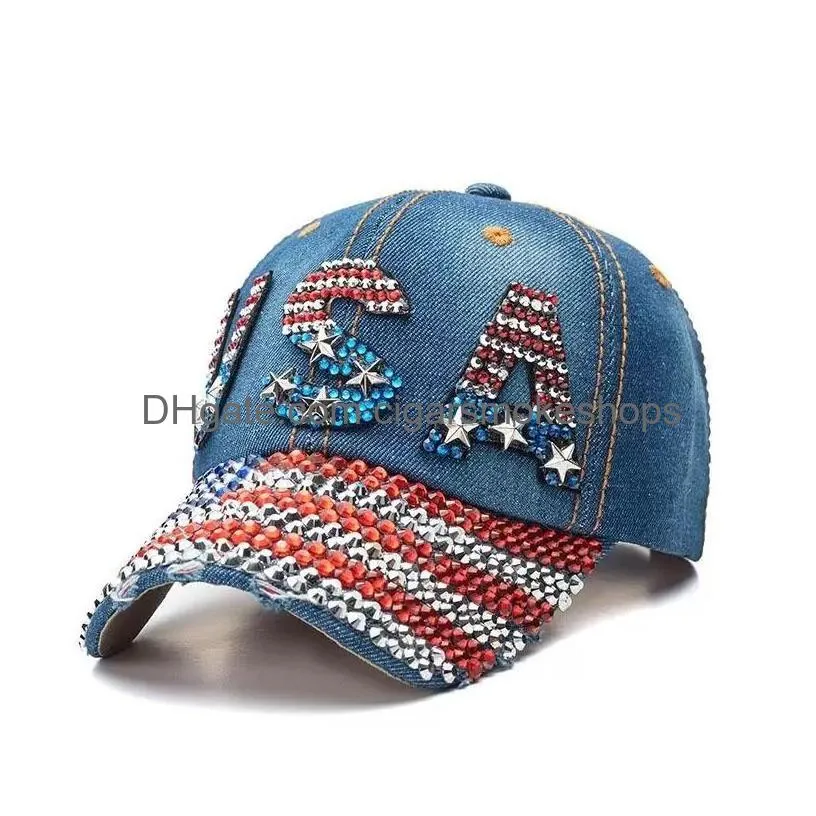 Party Hats 2024 Trump Cap Usa Hat Election Campaign  Diamond Adjustable Snapback Women Denim Drop Delivery Home Garden Festive S Dhuyb