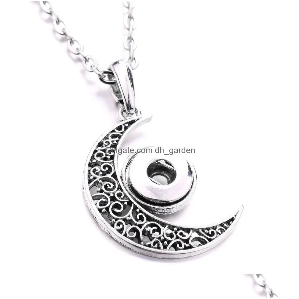 Pendant Necklaces Vintage Metal 12Mm Snap Button Necklace Fit Heart Moon Sun Buttons Jewelry Drop Delivery Pendants Dhgarden Dhvpn