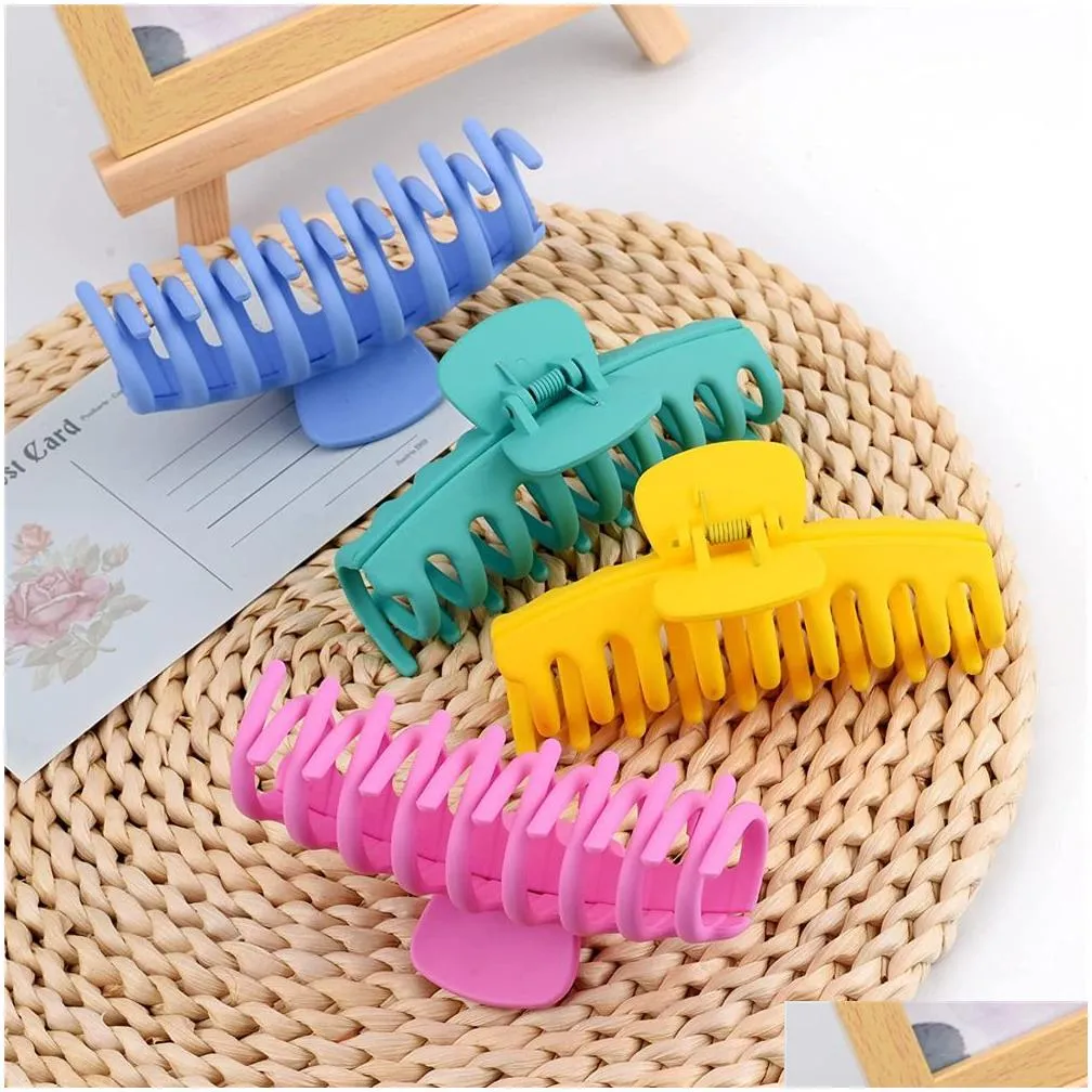 12 Pieces Large Matte Hair Claw Clips - 4.3 Inch Nonslip Big Nonslip Clamps Perfect Jaw for Women Thinner Styling Care Tools