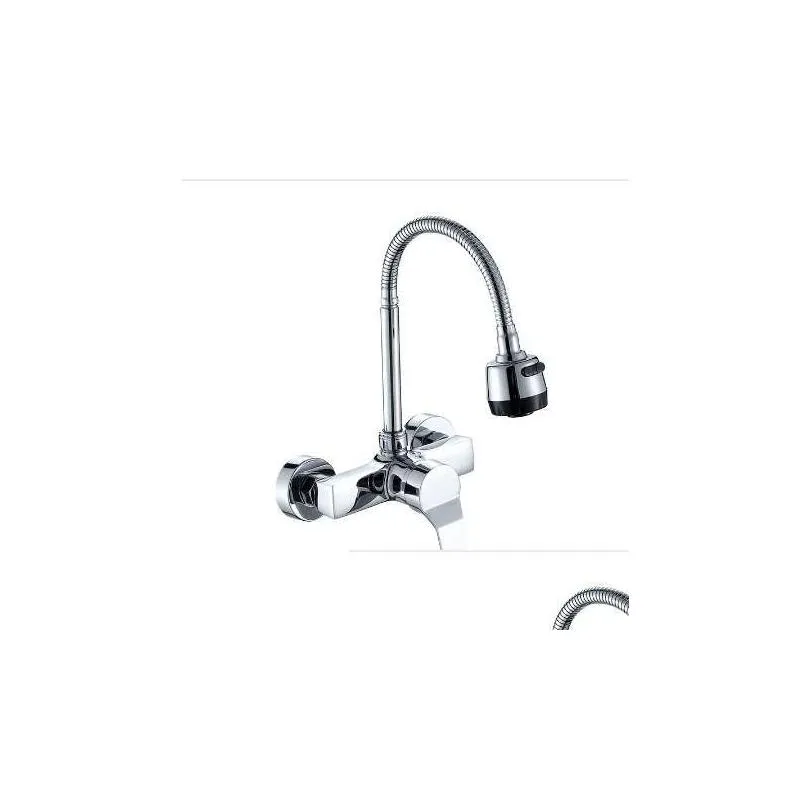 Free Shipping Stream Spray Bubbler Bathroom Kitchen Faucet Wall Mounted Dual Hole Hot and Cold Water Flexible Pipe Kitchen Mixer