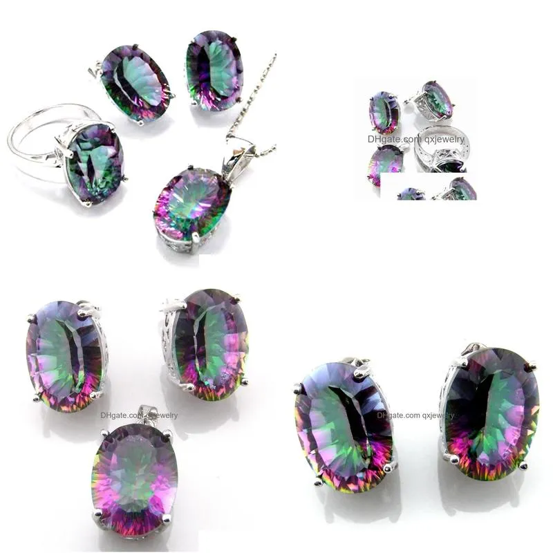 Earrings & Necklace Newest Design Mystic Topaz Jewelry Set Rainbow Pendant And For Drop Delivery Sets Dhlwb
