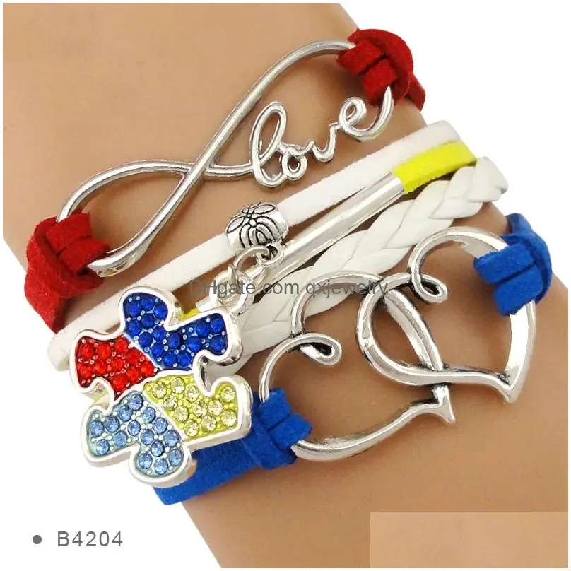 Charm Bracelets Infinity Love Rhinestone Puzzle Pieces Autism Mom Grandma Aunt Awareness Heart To For Drop Delivery Dh5Ws