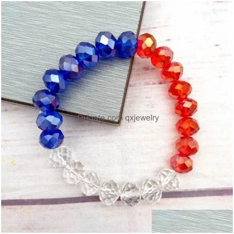 Beaded Strand Stretch Faceted Ab Glass Crystal Bracelets Bangles For Women Red White Blue 4Th Of Jy Independence Day Wholesale Drop D Dhgym