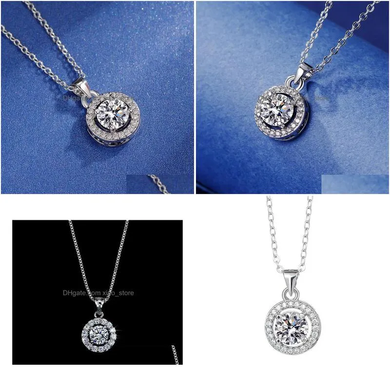 s925 sterling silver sailormoon necklaces round big shining crystal stone cubic cz zircon diamond designer pendant necklace with box chain wedding jewelry