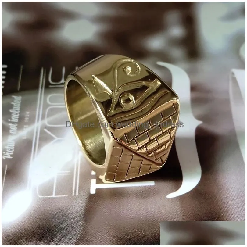 valily male pyramid ring horus eyes anubis pattern triangle 14k yellow gold ceometric rings jewelry for men