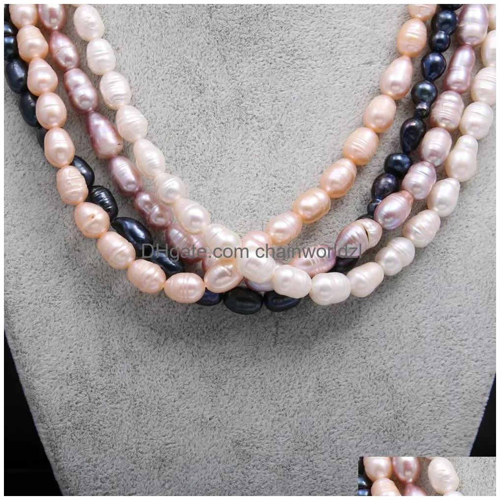 women pearl necklace natural freshwater pearl rice-shaped beads for birthday gift chain 45 cm