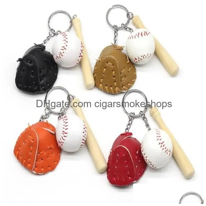 Party Favor Mini Three-Piece Baseball Glove Wooden Bat Keychain Sports Car Key Chain Keyring Gift For Man Drop Delivery Home Garden Fe Dh8Uc