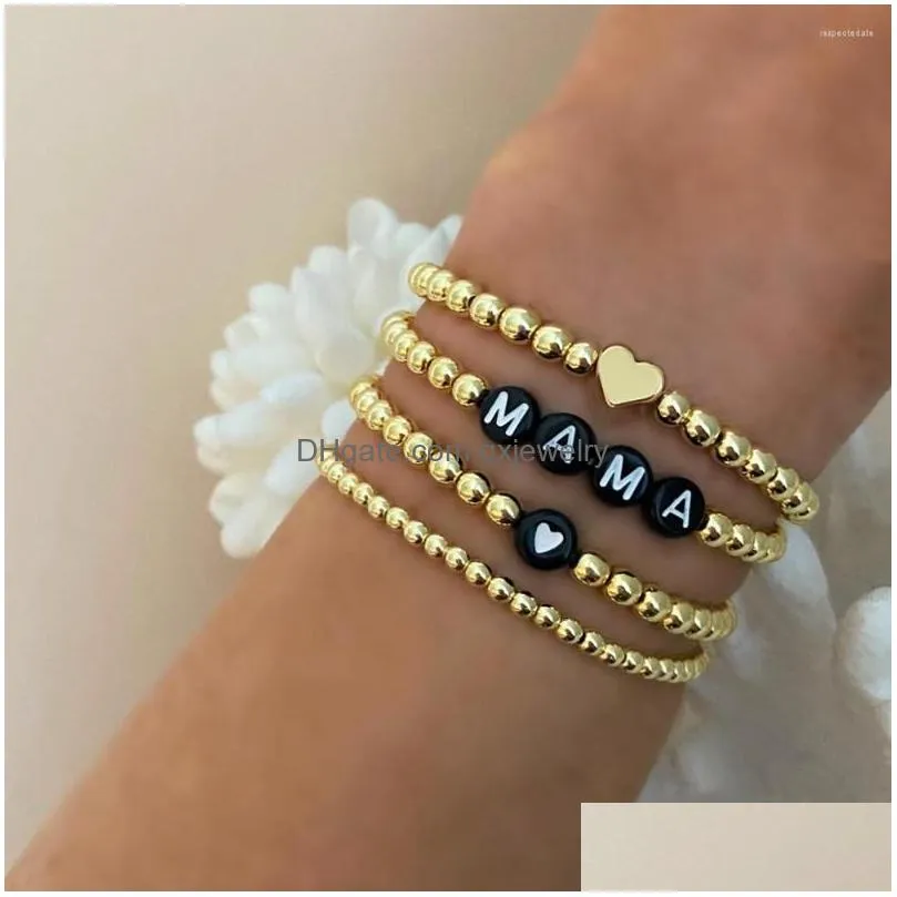 Beaded Strand Shinus 4Pcs/5Pcs/ Lot Heart Bracelets Gold Color Heishi Beads Bracelet For Women Polymer Clay Love Mama Letter Jewelry Dhg9O
