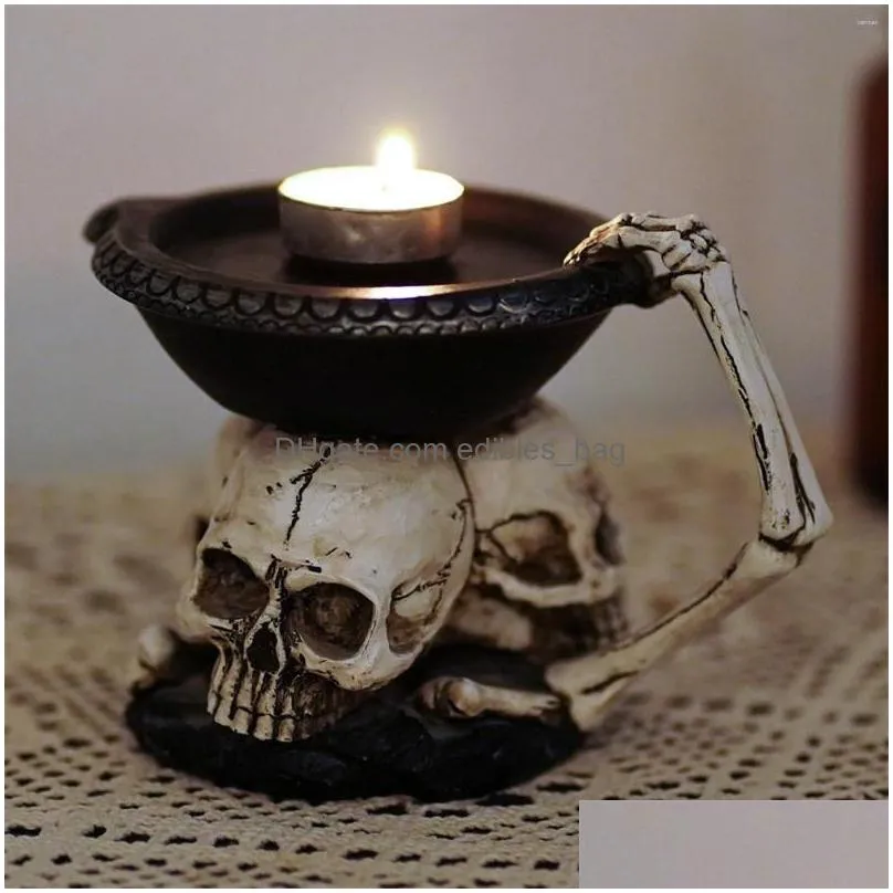 candle holders three ghost head holder tealight novelty bone candlestick halloween home bar party tabletop decor l5