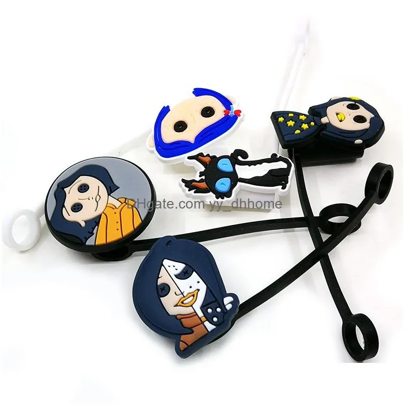 custom coraline the secret door soft silicone straw toppers accessories cover charms reusable splash proof drinking dust plug decorative 8mm straw party