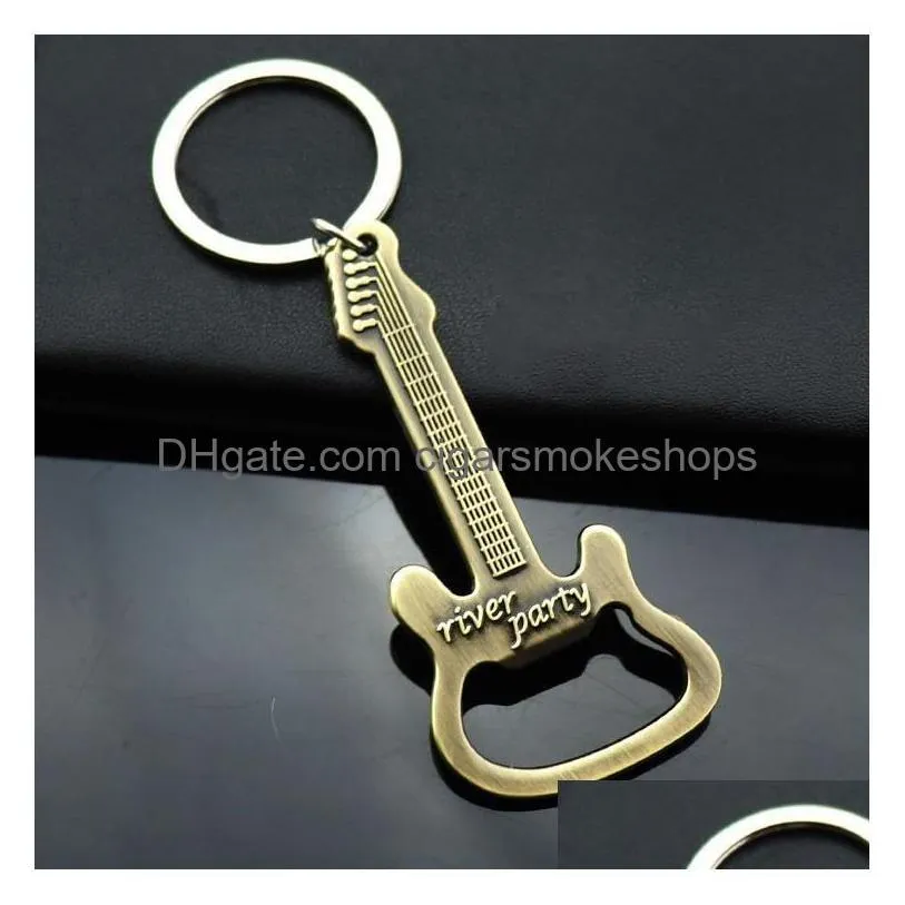 Openers Retro Guitar Opener Metal Keychain Mtifunction Creative Music Bar Gastropub Practical Gifts Pendant Party Gift Drop Delivery H Dhcwd