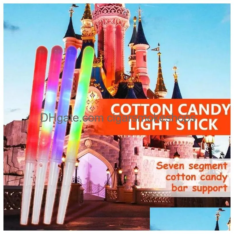 Party Decoration Non Disposable Food Grade Light Cotton Candy Cones Colorf Glowing Luminous Marshmallow Sticks Flashing Key Christmas Dhydm