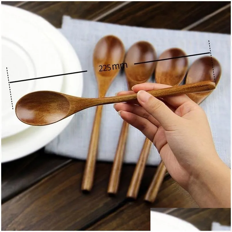 Spoons Wooden Soup For Eating Mixing Stirring Eco Friendly Long Handle Japanese Style Forks Kitchen Utensil Wholesale Drop Delivery Ho Dhsg8