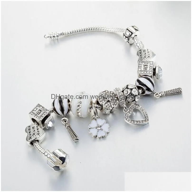 925 sterling silver plated charms heart pendants diy bracelet for pandora charm 3mm snake chain bracelet gift jewelry