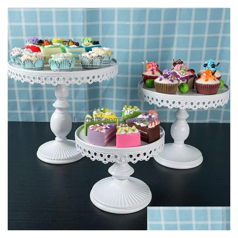 supplies 3set wedding cake stand white round antique cupcake plate stands metal iron pastry dessert tray display for party cake holder