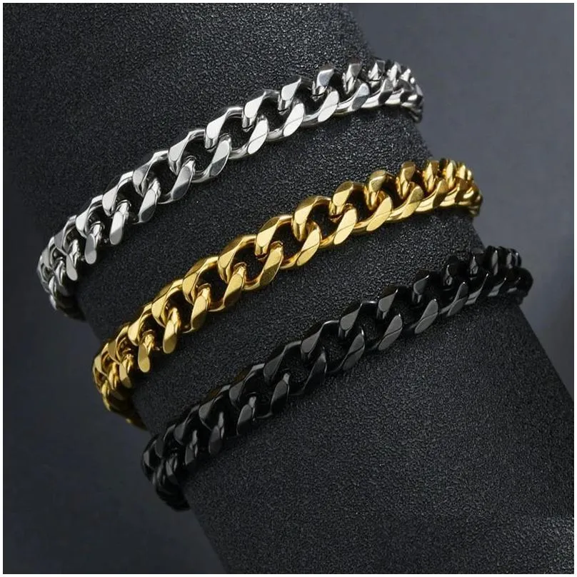 Chain Hiphot Stainless Steel Curb Cuban Bracelet Men Simple Gold Color Men`s Unisex Wrist Jewelry Bangle Gift 231016