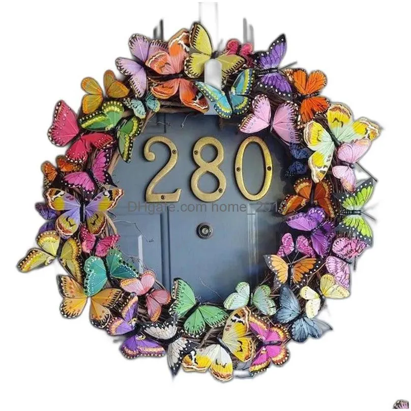 decorative flowers wreaths spring season wreath colorful butterflies roundshaped hanging garland for front door windows wall de8794790