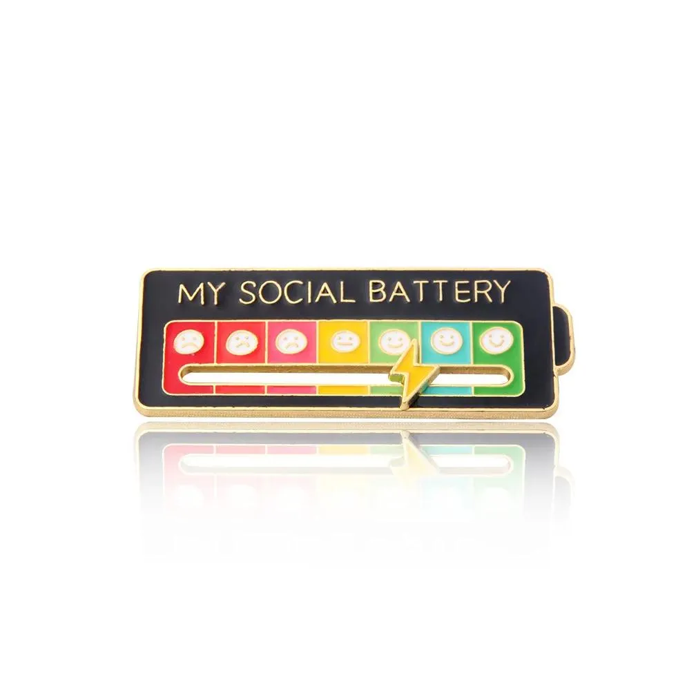 Interactive Mood Pins Social Battery Pin My Social Battery Creative Lapel Pin Fun Enamel Emotional Pin7 Days A Week