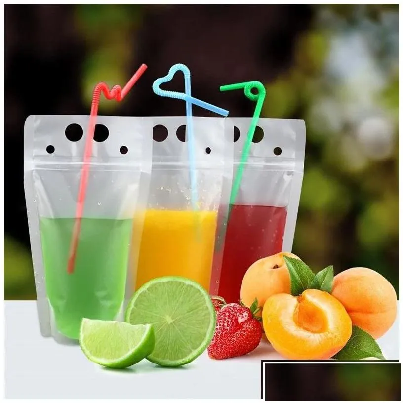 wholesale packing bags wholesale drink pouches bags smoothie bag reclosable zipper heavy duty hand-held stand-up clear plastic pouche 250ml 500m