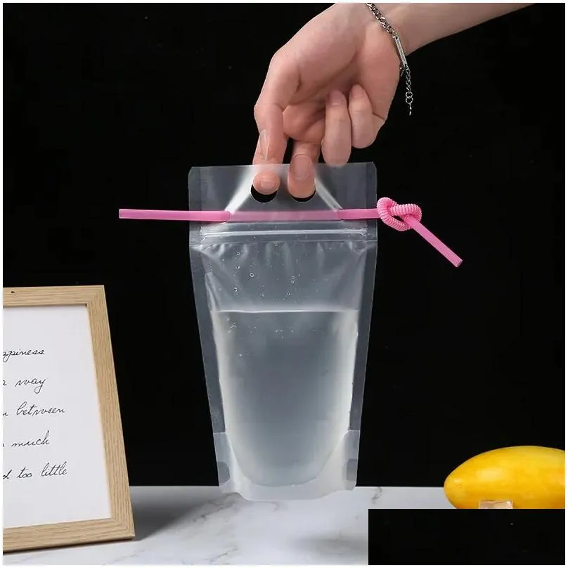 Water Bottles Oz Drink Pouches Bags Frosted Cleared Zipper Stand Up Plastic Drinking Bag Holder Reclosable Heat Proof With St Drop Del Dhrgi