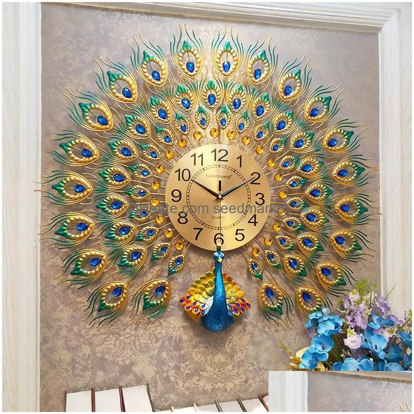 watches peacock wall clock living room home fashion big wall watch decoration clock creative silent quartz 20 inch