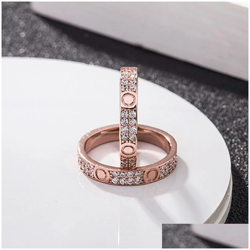 Starry ring love rings nail Ring designer for womens Titanium steel rose gold silver plated with full diamond for Man Rings wedding Engagement gift 4 5 6mm Multi