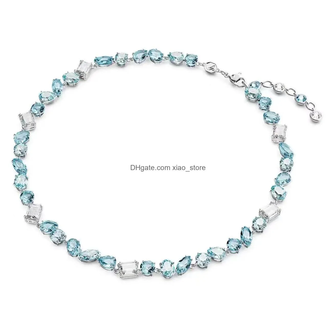 luxury gema blue austrian crystal bracelet earrings necklace set jewelry women valentines day brand top grade shine sea blue stone earring bracelets necklaces
