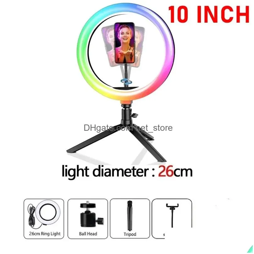 lights selfie ring light 10 inch rgb p ography led rim of lamp with mobile holder support tripod stand ringlight for live video