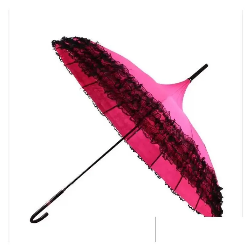 Umbrellas Women Fashion 16K Pagoda Lace Parasol Princess Long-Handle Windproof Clear Umbrella Gift Rain Drop Delivery Dh6Tg