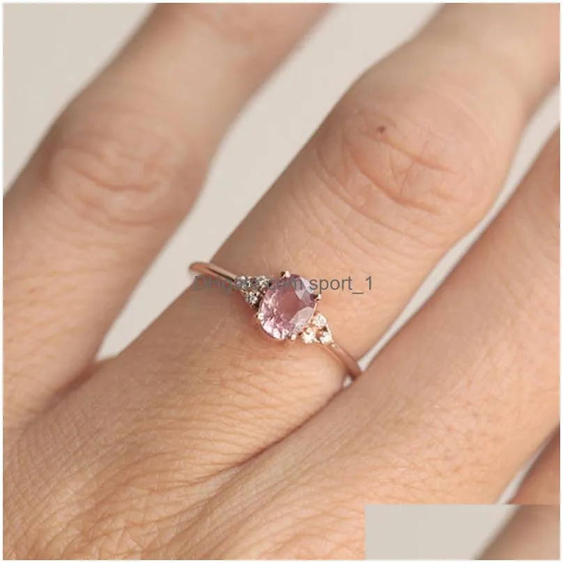 2020 elegant pink rings for women wedding crystal ring rose gold classic jewelry engagement ring