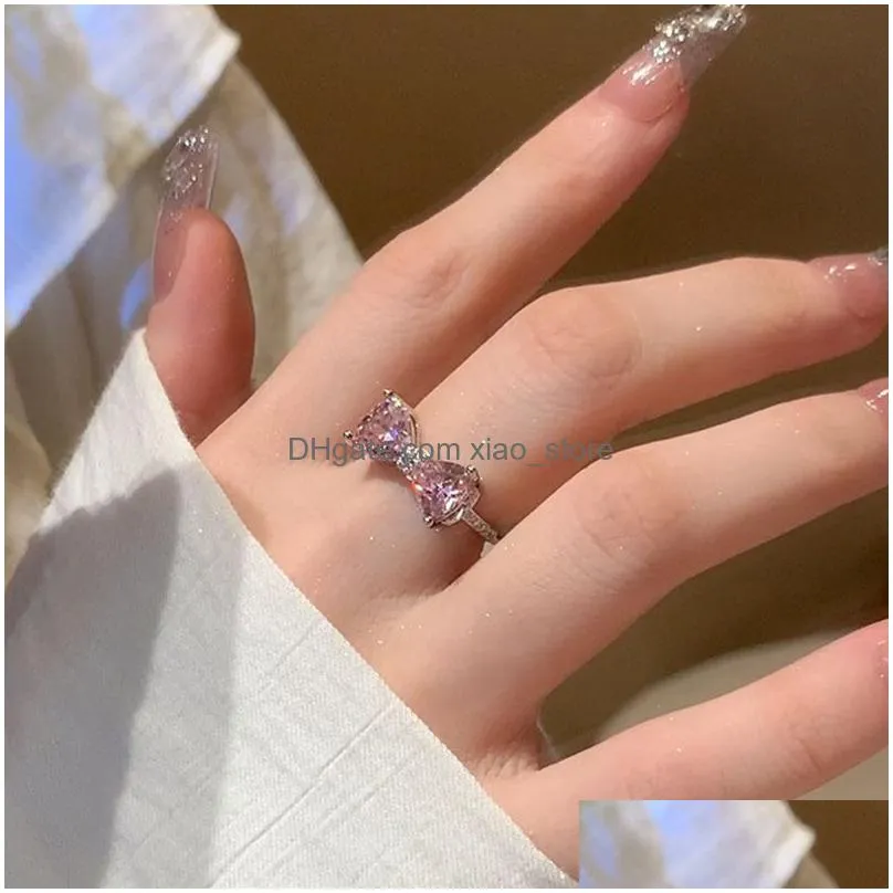 2024 spring summer cute pink bow butterfly rings for women girls sweet bowknot charm crystal cz zircon diamond luxury designer chinese nail finger ring