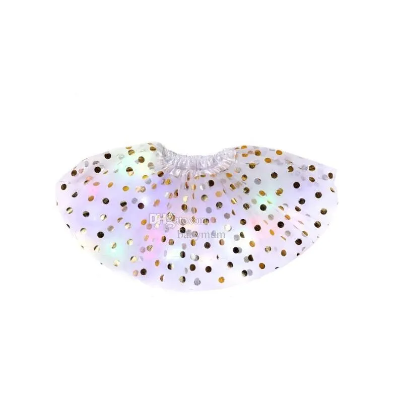 LED Glowing Light Tutu Skirts Fashion Girls Tulle gold polka dot Skirt Short Tutu Dress Mini Skirt Fancy Ballet Dancewear Party Costume Ball Gown Mini