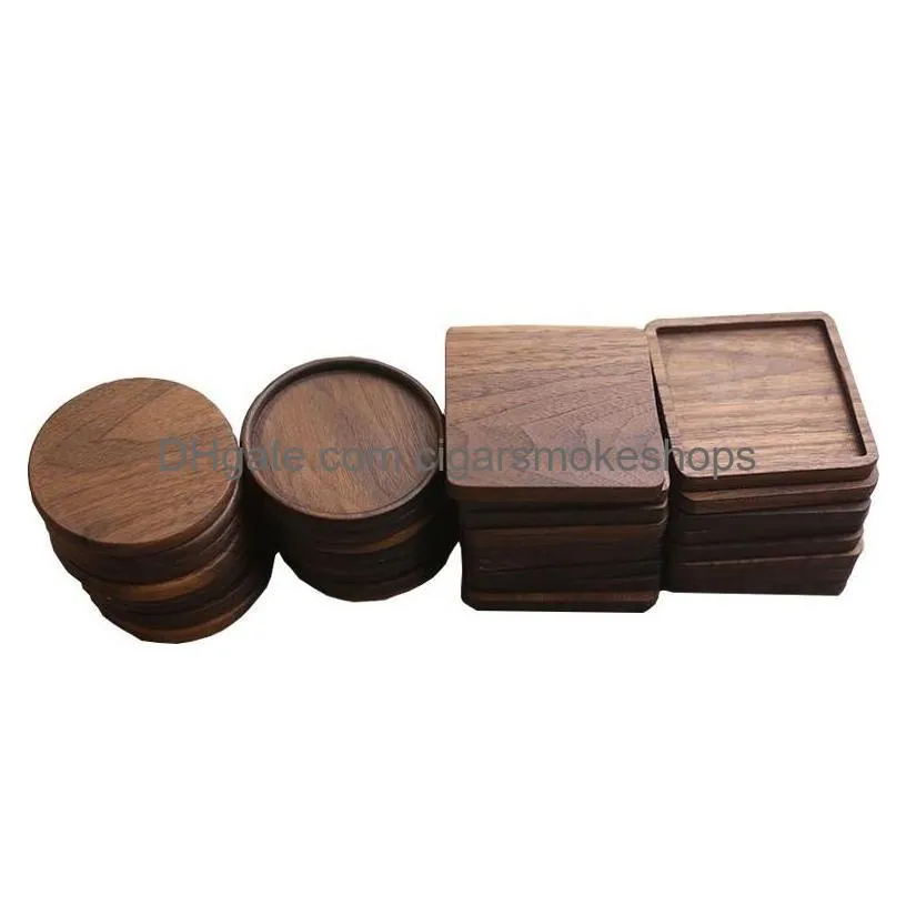 Tea Trays Solid Wood Coasters Cup Tools Insated Drinking Pads Black Walnut Teapot Table Mats Home Desk Decoration Drop Delivery Garden Dh3De
