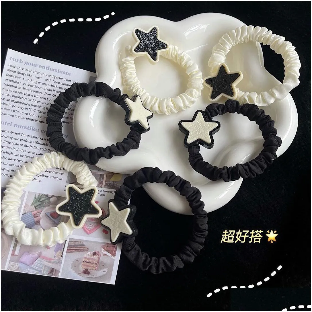 New black and white star sweet cool hair ring Korean girl cartoon original Sufeng five-pointed star versatile hair rope student head
