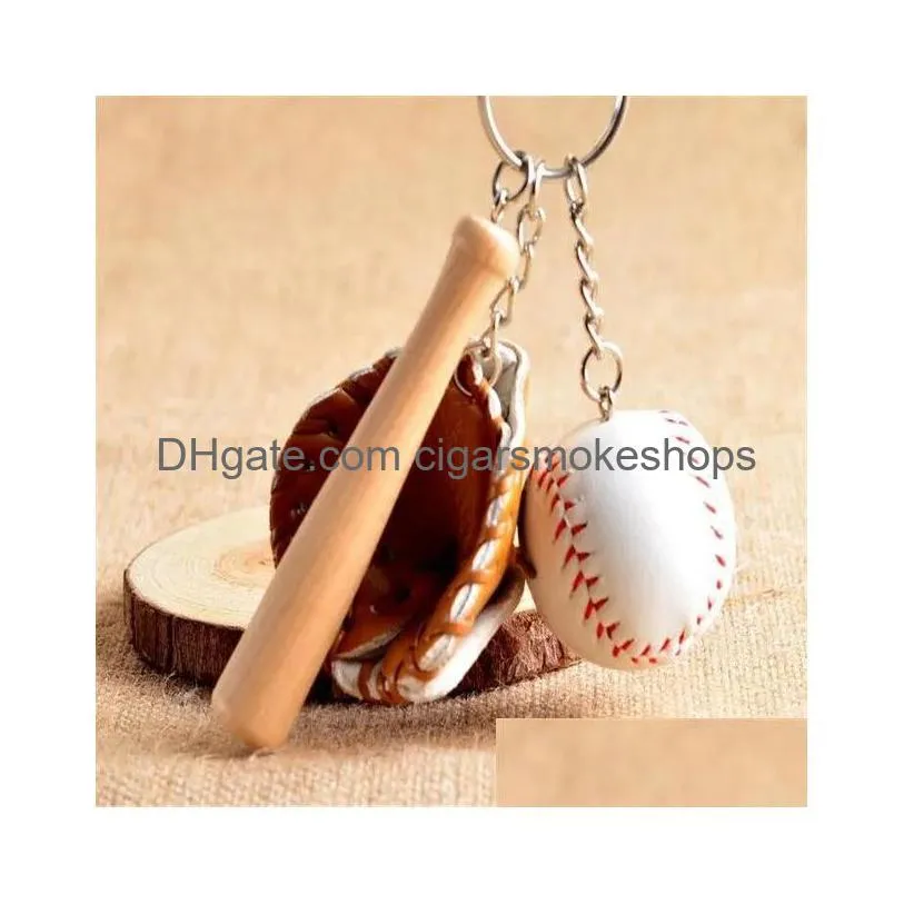 Party Favor Mini Three-Piece Baseball Glove Wooden Bat Keychain Sports Car Key Chain Keyring Gift For Man Drop Delivery Home Garden Fe Dh8Uc