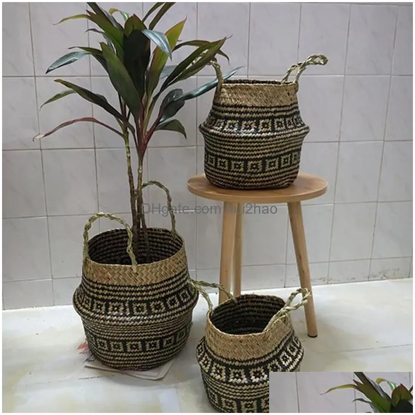 bamboo storage baskets foldable laundry planter strawwork wicker rattan seagrass belly garden flower pot handmade baskets garden