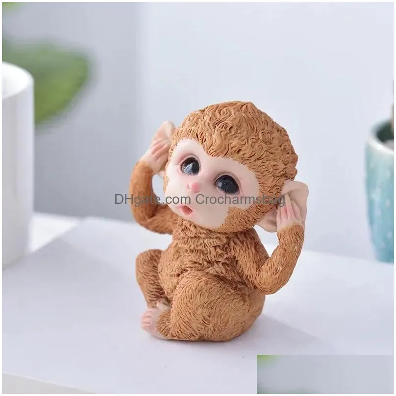 Novelty Items Scptures Cute Resin Sitting Monkey Statue No Look Talk Listen Animal Scpture Home Garden Office Desk Decorative Ornament Dhd1T