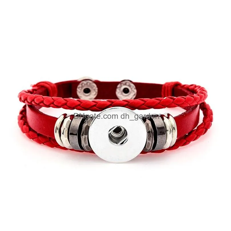 Charm Bracelets Retro Handmade Braided Leather Snap Button Bangles Fit 18Mm Snaps For Women Men Buttons Jewelry Drop Deliver Dhgarden Dhxph
