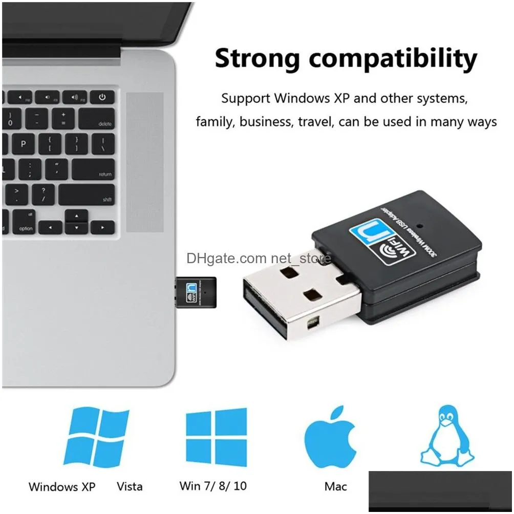 300mbps usb wifi adapter rtl8192 chipset 2.4ghz 300m wireless receiver wi-fi dongle network card for pc laptop with retail box
