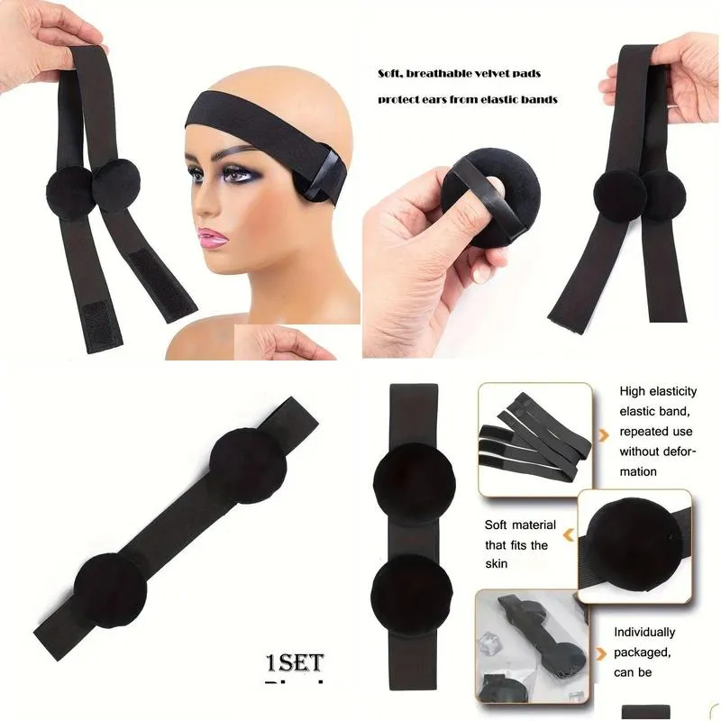 Wig Caps Aliader 1Pc Hair Elastic Band For Wigs With MagicTape Headband Edge Laying Scarf Wraps Fixed Lace 230630