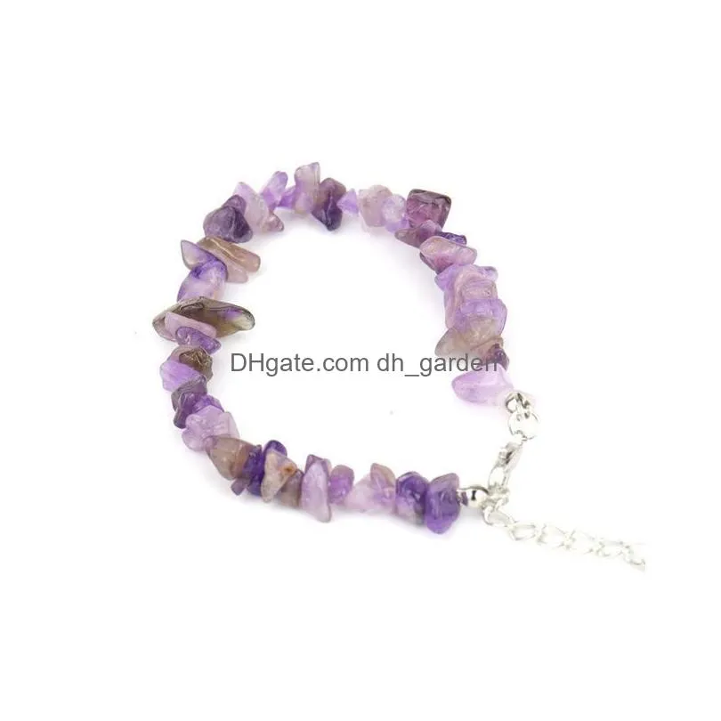 Charm Bracelets Natural Gem Stone Bracelet Irregar Amethyst Fluorite Pink Crystal Chip Beads Bangles Quartz Wristband For D Dhgarden Dhper