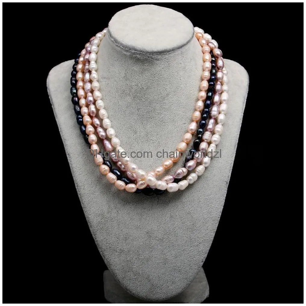 women pearl necklace natural freshwater pearl rice-shaped beads for birthday gift chain 45 cm