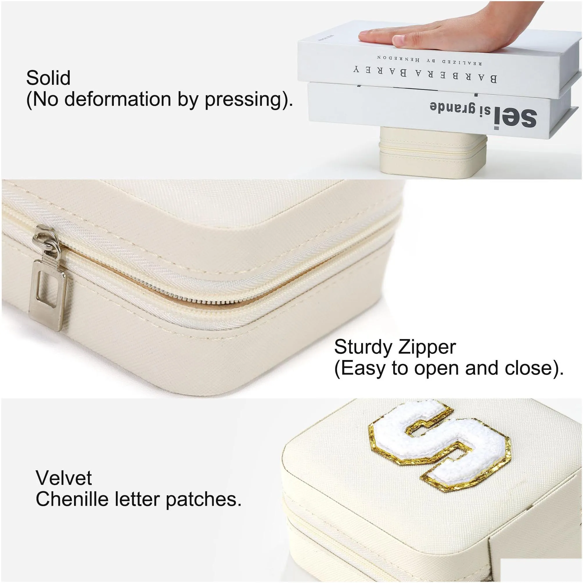 White Color Travel Jewelry Case Boxes Personalized Gifts Birthday Gifts For Women Christmas Gifts For Teens Girls Initial Letters